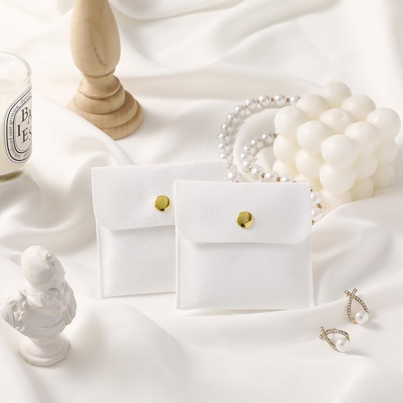 Handmade 40pcs White Microfiber Jewelry Pouch Button Bag 8 x 8cm, Jewelry Packaging Bag Luxury Small Favor Bags Jewelry Gift Bags for Earrings Necklaces Bracelet Ring - Image 5
